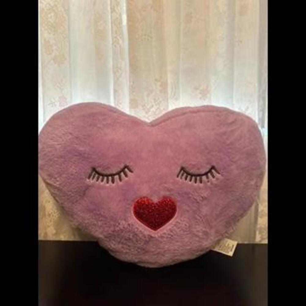 Cuddly Lavender Heart Pillow with Sleepy Eyes
